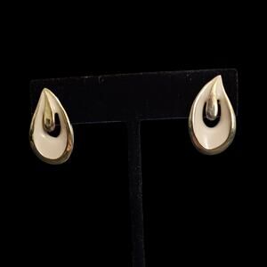 Vintage Gold Tone Cream Teardrop Post Earrings Retro Modernist